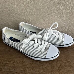 Women’s Polo By Ralph Lauren Parnell Oxford Striped Sneaker, Size 8.5B